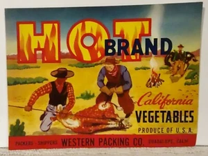Vintage! MCM Produce Label RARE Hot Brand Vegetables CA Cowboy Western Deko - Bild 1 von 2