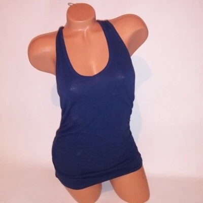 Ambiance Tank Top Large Navy Blue Solid Scrunch Sides Stretch Racerback Sleevele - Изображение 1 из 4