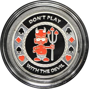 Protector protector de cartas de póquer de casino NO JUEGUES CON EL DIABLO color plateado - Imagen 1 de 1