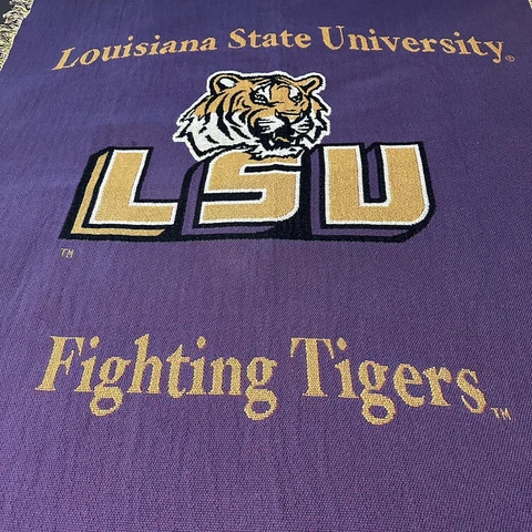Louisiana State University LSU Fighting Tigers Woven Tapestry Throw Blanket Vtg Cover