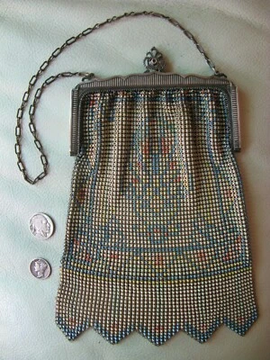 Cartera antigua con marco plateado azul melocotón naranja esmalte BEADLITE cadena correo malla #2 Foto 1 de 4