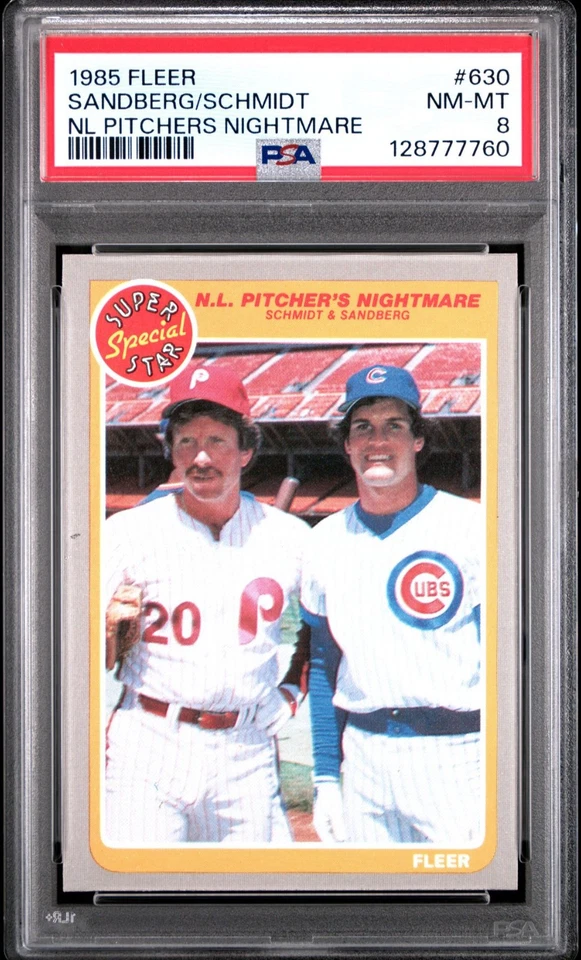 1985 FLEER SUPER SPECIAL NIGHTMARE SCHMIDT SANDBERG #639 CUBS * HOF  NM-MT PSA 8 - Image 1 of 1