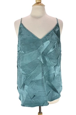 Camiseta sin mangas Anthropologie Floreat metálica arrugada talla grande azul verde nueva con etiquetas Foto 1 de 4