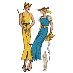 Vintage 1930s Pattern – Midi Dress, Tab or Butterfly Sleeves - Bust 38” (96.5cm) - Picture 1 of 3