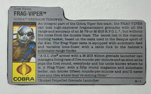 Vintage 1989 Hasbro G.I. Joe COBRA FRAG VIPER Action Figure Cardboard File Card - Picture 1 of 2