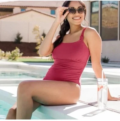 Kindred Bravely Maternity Nursing One Piece Swimsuit Burgundy UPF 50+ Large READ - Image 1 of 4