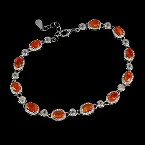 925 Sterling Silver Bracelet Oval Orange Opal 6x4mm Gemstone Jewelry 7.5inches - Picture 1 of 13