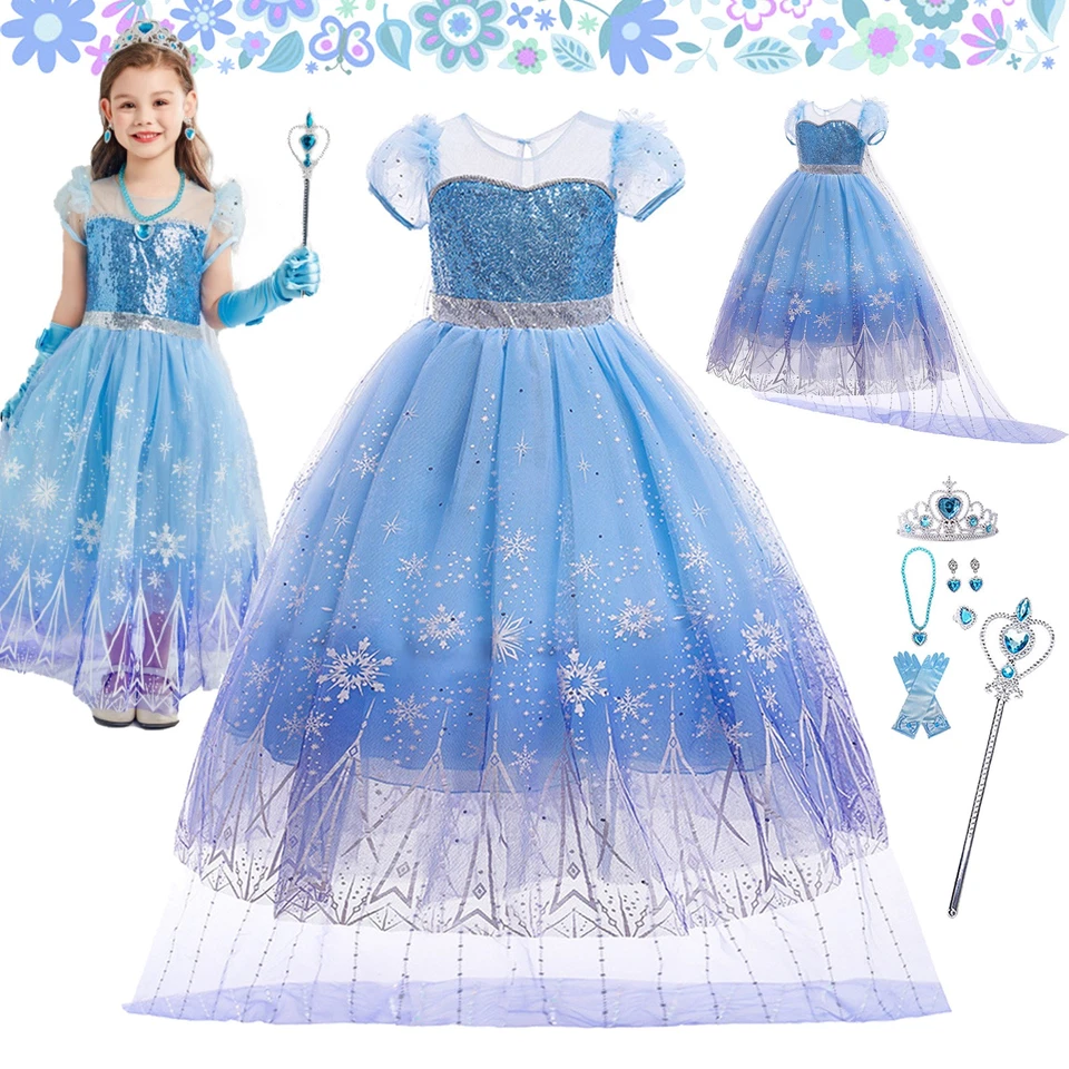 ELEBABY Girls Kids Frozen Elsa Princess Dress Up Cape Party Birthday Costume Outfit Gift