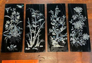 (4) Vintage black lacquer mother of pearl inlay wall hung panels 18”x7” Heavy - Picture 1 of 2