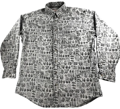 Vintage Woolrich Shirt Men Large USA Made Gray Fishing Camping AOP Cotton Tribal - Image 1 of 4
