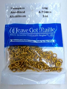 WGM, Anodized Aluminum Jump Rings, 14 gauge, 4.75mm ID (Inner Diameter), Pumpkin - Picture 1 of 2