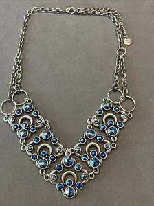 TCS Touchstone Crystal by SWAROVSKI Blue AB Crystal Silver Tone V Bib Necklace - Picture 1 of 5