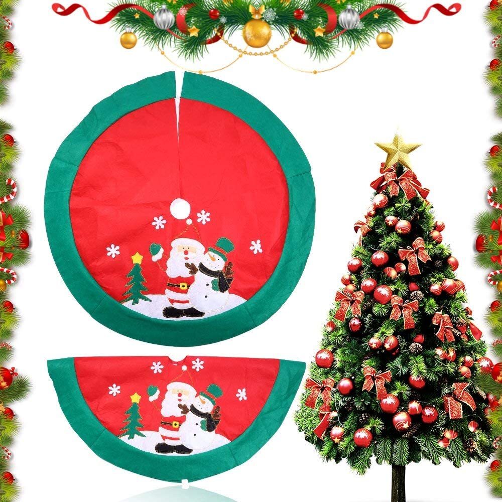 Com-four Christbaumdecke 100cm - Weihnachtsbaum Unterlage Mit Schneemann-Motiv | Rund Aus Filz