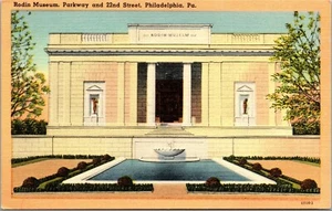 Vintage Philadelphia PA Rodin Museum Parkway und 22nd Street 1930er Leinen Postkarte - Bild 1 von 2