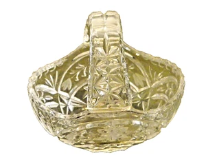 Vintage Cut Crystal Clear Glass 5” Basket w/Handle & w/Cut & Etched Flowers - Picture 1 of 7