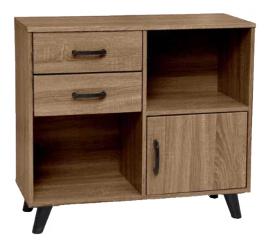 MOBILETTO SCAFFALE LIBRERIA BASSA ARMADIETTO NOCE ANTA CASSETTI RIPIANI 80*30*70 - Immagine 1 di 4