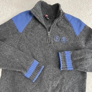 Vintage Diesel Sweater Mens Large* Gray Blue Wool 1/4 Zip Mock Neck Y2K Rave 90s - Picture 1 of 12