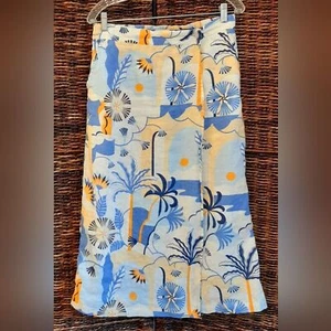 Nicole Miller New York 100% Linen Wrap Skirt Women's Large Blue Resort Wear Midi - Picture 1 of 11
