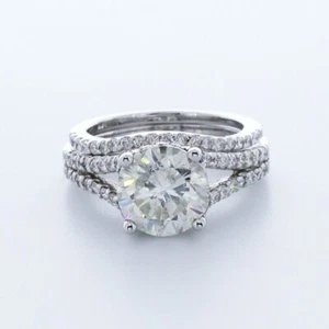 4.32CTW CERTIFIED LAB DIAMONDS H/SI2 ROUND CUT 14K GOLD HALO SIDE-STONE RING SET - Picture 1 of 7