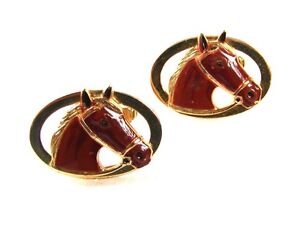 Gold Tone & Brown Horse Head Cufflinks By ANSON PAT PEND 12016