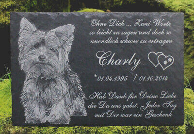 Yorkshire Terrier Tiergrabstein Grabstein Schiefer  Textgravur Yorki Hund • 29.99€