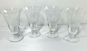 4 copas de jugo de vino grabado rosa camelia marcadas Fostoria 4,75" pedestal #2 - Imagen 1 de 8