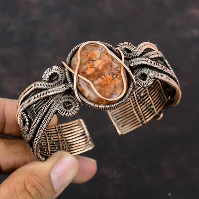 Piedra solar de cobre madre aniversario alambre envuelto boda boho brazalete joyería Foto 1 de 4