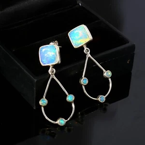 AAA+925 Silver Natural Ethiopian Fire opal Gemstone Stud Earring Gift Jewelry - Picture 1 of 8