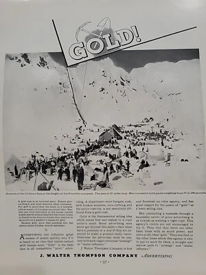 Revista Fortune 1935 J. Walter Thompson Co. publicidad impresa mineros de oro del Yukón Foto 1 de 2