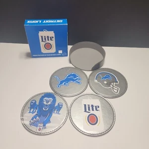 Detroit Lions 5 Piece Miller Lite Coaster Set SGA Honolulu Blue Silver NFC North - Picture 1 of 5