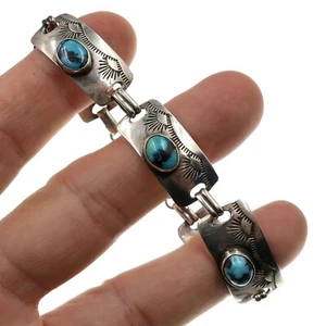 Vintage Native American Sterling Silver Turquoise Bracelet 7-1/2 inches Long - Picture 1 of 4