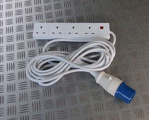 5M GENERATOR 4 WAY EXTENSION FLY LEAD 16A BLUE to 13A 230V 5 METRE with EHU plug - Picture 1 of 1