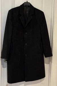 London Fog Men's Overcoat 42R Black Wool Blend Classic Full Length - Picture 1 of 4