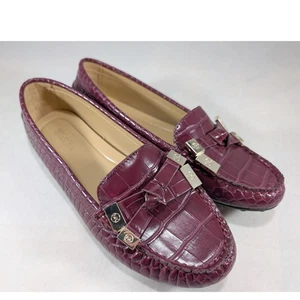 Michael Kors Burgundy Croc Embossed Faux Leather Loafer Flats Size 6M - Picture 1 of 7