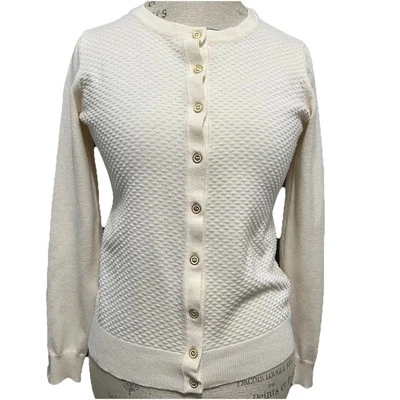 Suéter Cárdigan Charter Club Crema con Tejido Texturizado y Botones Dorados Talla M Foto 1 de 4