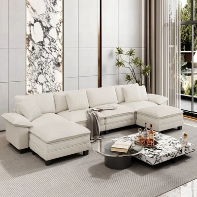 Sofá Seccional Modular Pana y Chenilla Nube Sofá con Chaise y Cojín~ Foto 1 de 4