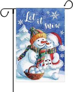New Let It Snow Snowman Snowflake Christmas Garden Flag 12x18 Inch Double Sided - Picture 1 of 9