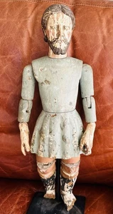 Antique 18th/19thC Wooden Santos Figure Spanish Colonial Carved Articulate Statu - Picture 1 of 17