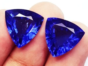 Zaffiro Blu Naturale Taglio Trilione 8 A 10 Ct Coppia Gemme Sciolte Certificate RB03 - Foto 1 di 15