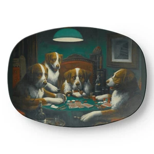 Dogs Playing Poker 10x14" Serving Platter Unique Gift for Dad Art Dog Lover - Picture 1 of 6