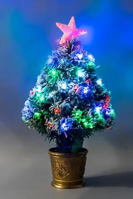 Pre-Lit Christmas Tree Fiber Optic Pine LED Lights Xmas Decor Frosted Aurora 2FT - Image 1 of 4