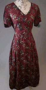 Vintage Anokhi Indian cotton dress Floral 10 Midi Fit Flare red Blue Button - Picture 1 of 8