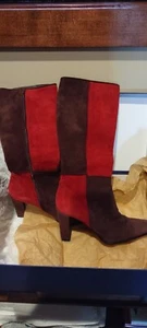 Stuart Weitzman rot und braun Patch Wildleder Leder Stiefel - Bild 1 von 8