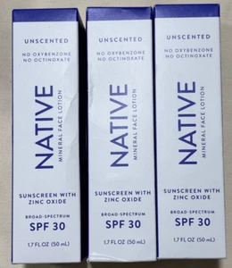3x Native Unscented Mineral Face Lotion Sunscreen Zinc Oxide SPF 30 Exp. 06/2026 - Picture 1 of 6