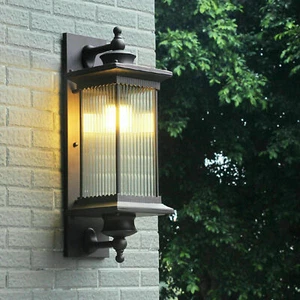 Outdoor Wall Lights Industrial Style Glass Shade Home Patio Garden E27 Wall Lamp - Picture 1 of 34