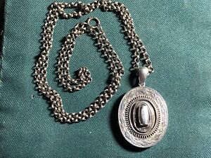 Large Heavy C19th Victorian Chased Double Locket & Long Double Belcher Chain 36g