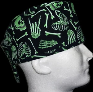 Halloween Green Skulls & Bones Scrub Hat Chemo Cap - Picture 1 of 4