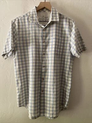 Camisa a Cuadros RVCA Para Hombre Calce Ajustado Mediana Blanca Azul Amarilla Ligera Transpirable Foto 1 de 4
