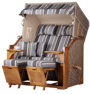 Strandkorb-Set - 2-Sitzer - Volllieger - Schleswig Pinie - PE mokka - Modell 555 - Bild 1 von 12