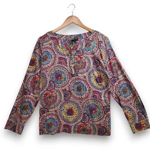 Talbots Top Shirt Petite 12P Multi Floral Print Colorful Long Sleeve Cotton - Picture 1 of 8